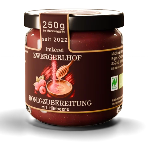 Glas Honigzubereitung mit Himbeere